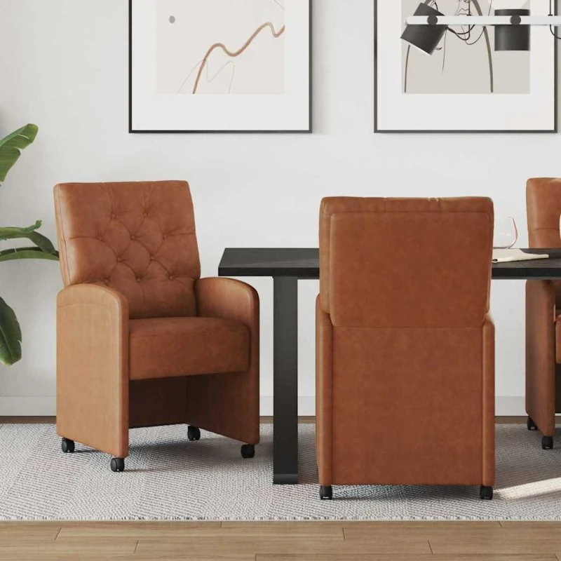 vidaXL Spisebordsstole med hjul 2 stk Brun 58 x 67 x 97 cm Kunstlæder