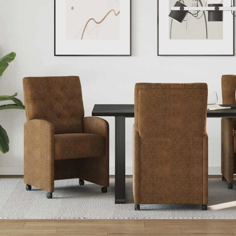 vidaXL Spisebordsstole med hjul 2 stk, Brun, 58 x 67 x 97 cm