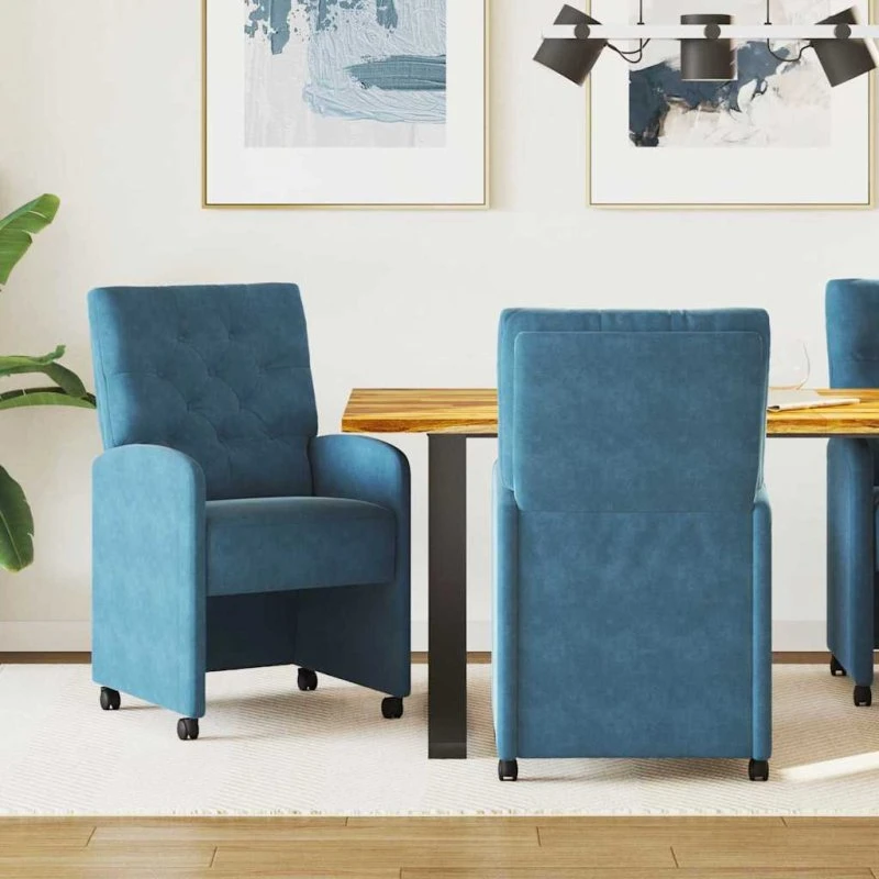 vidaXL Spisebordsstole med hjul 2 stk, blå, 58 x 67 x 97 cm, fløjl