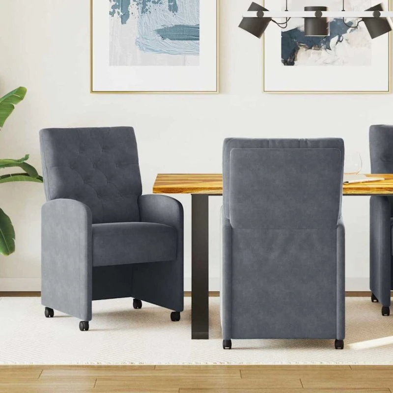 vidaXL Spisebordsstole med hjul 2 stk, Mørkegrå, 58 x 67 x 97 cm, Fløjl