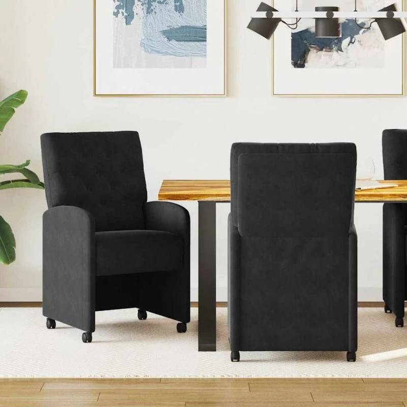 vidaXL Spisebordsstole med hjul 2 stk, Sort, 58 x 67 x 97 cm