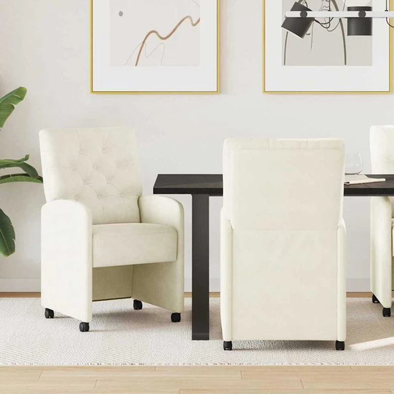 vidaXL Spisebordsstole med hjul 2 stk Creme 58 x 67 x 97 cm Fløjl