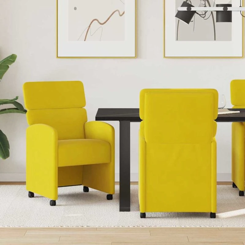 vidaXL Spisebordsstole med hjul 2 stk, Gul, 58 x 65 x 98 cm, Fløjl