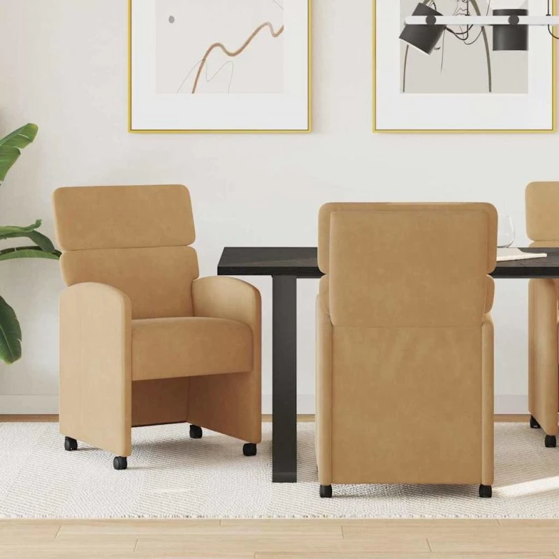 vidaXL Spisebordsstole med hjul 2 stk Brun 58x65x98 cm Fløjl