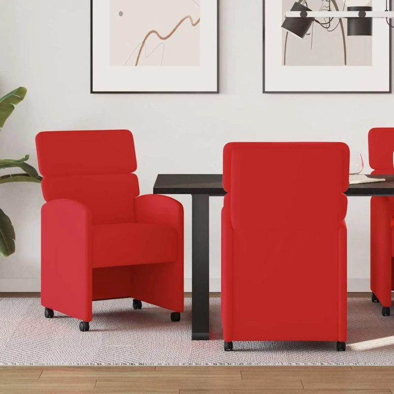 vidaXL Spisebordsstole med hjul 2 stk Rød 58 x 65 x 98 cm Kunstlæder