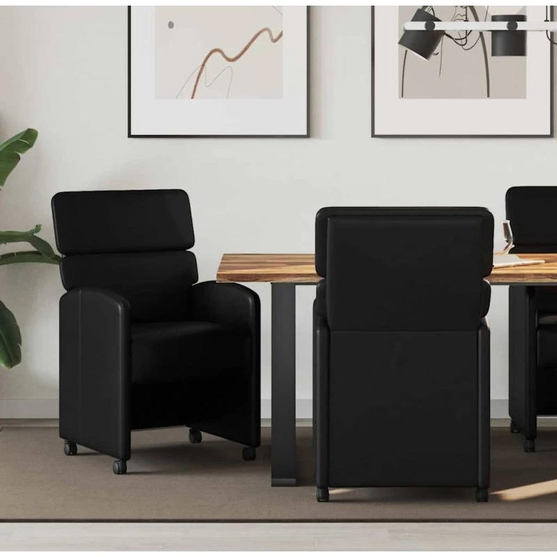vidaXL Spisebordsstole med hjul 2 stk, Sort, 58 x 65 x 98 cm, Kunstlæder