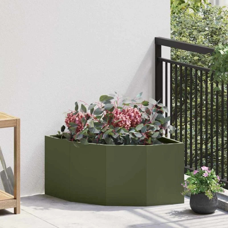 vidaXL Hjørne Plantekasse Olivengrøn 60x60x35 cm Stål