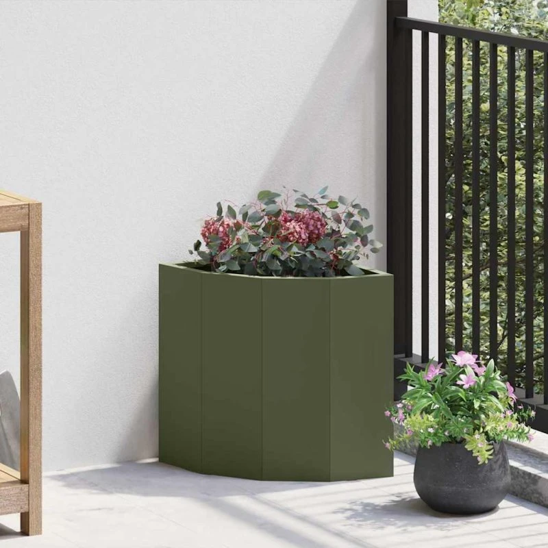 vidaXL Hjørne Plantekasse Olivengrøn 30x30x35 cm Stål