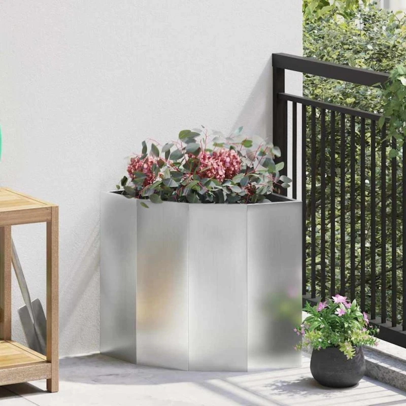 vidaXL Hjørne Plantekasse Sølv 45x45x50 cm Galvaniseret Stål