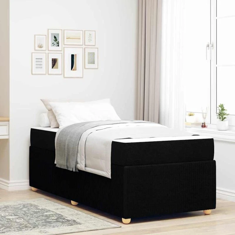 vidaXL Sengestel med madras, Sort, 90 x 190 cm