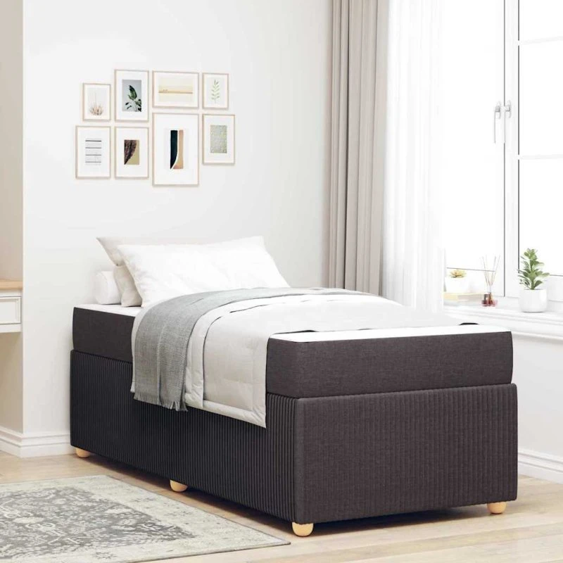 vidaXL Sengestel med Madras Mørk Brun 90 x 190 cm Stof