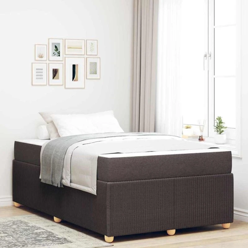 vidaXL Sengestel med Madras Mørk Brun 120 x 190 cm Stof