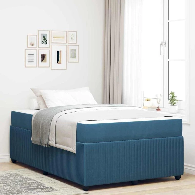 vidaXL Sengestel med madras Blå 120 x 190 cm Stof
