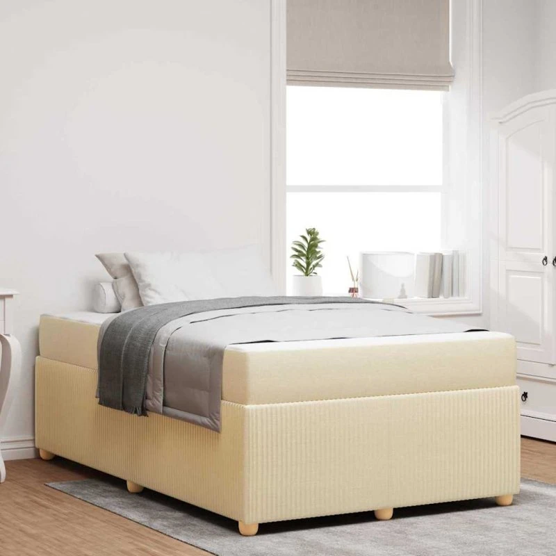 vidaXL Sengestel med madras Creme 120x200 cm Stof