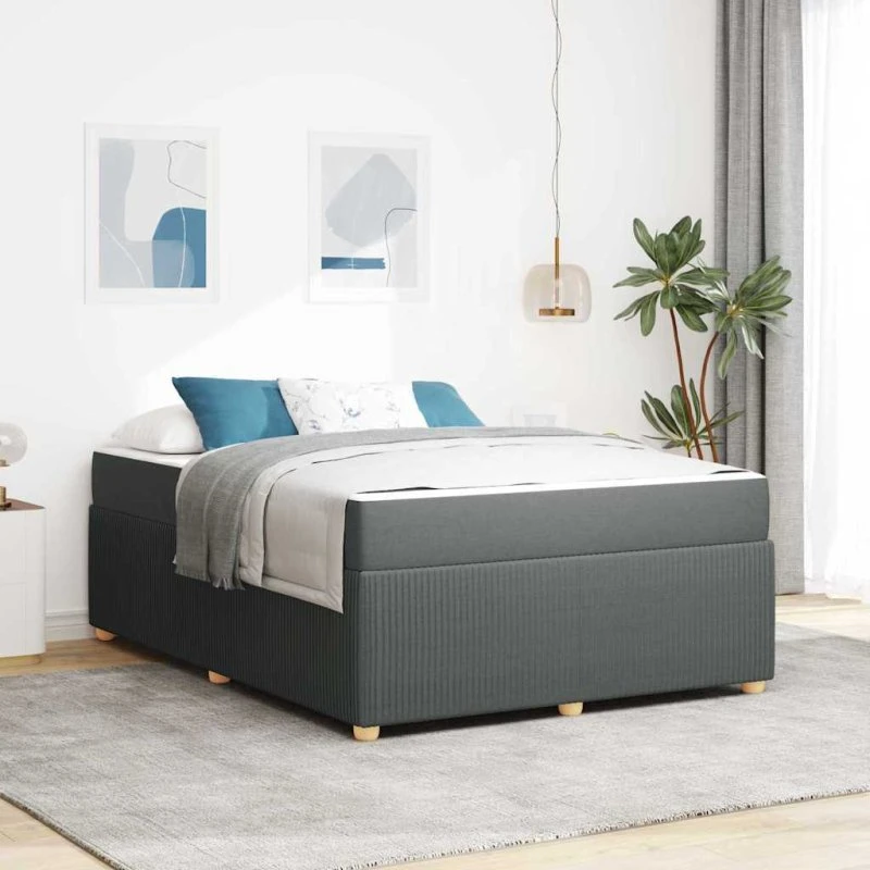 vidaXL Sengestel med madras Mørkegrå 160 x 200 cm Stof