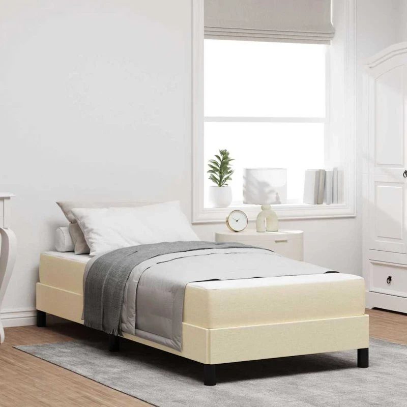 vidaXL Box Spring Seng med Madras Creme 90 x 190 cm Stof