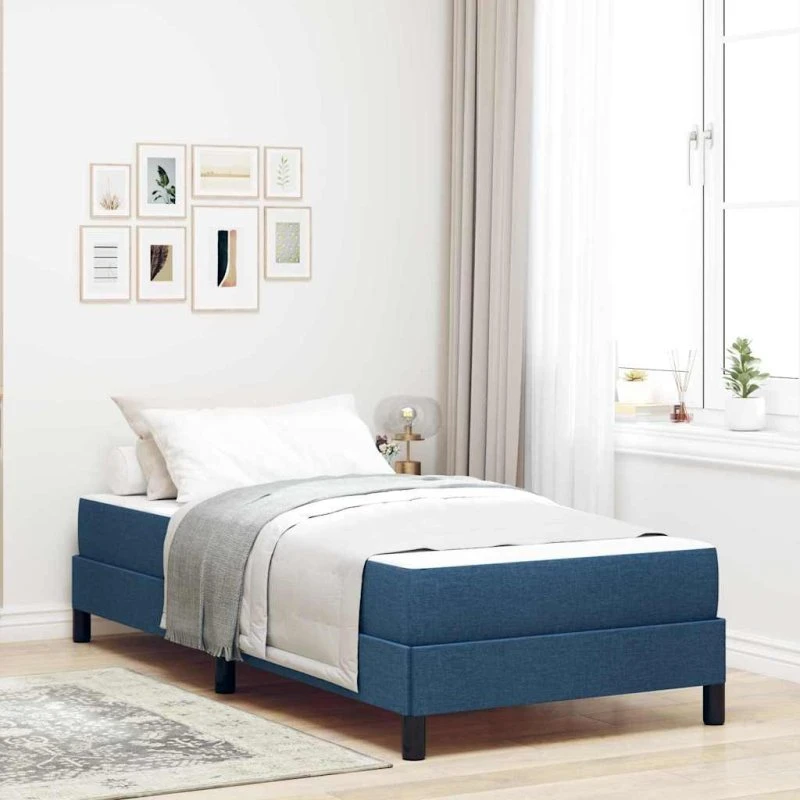 vidaXL Box Spring Seng med Madras Blå 100x200 cm Stof