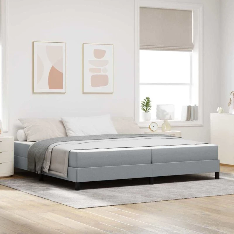 vidaXL Box Spring Seng med Madras Lysegrå 200x200 cm Stof