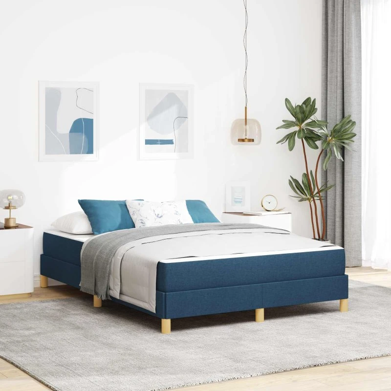 vidaXL Box Spring Seng med Madras Blå 140x200 cm Stof