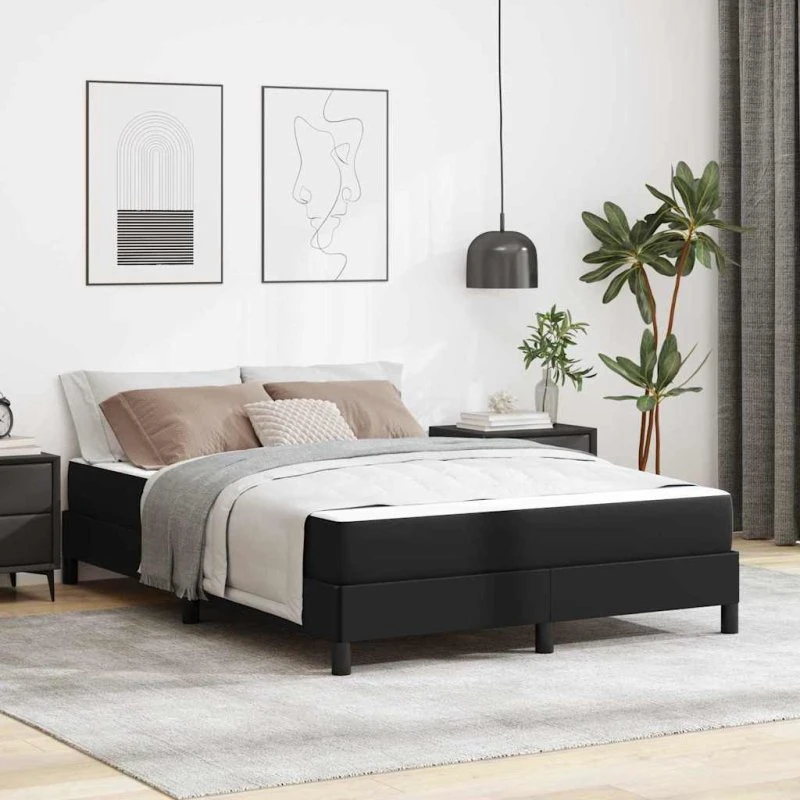 vidaXL Sengestel med madras Sort 140 x 190 cm Stof