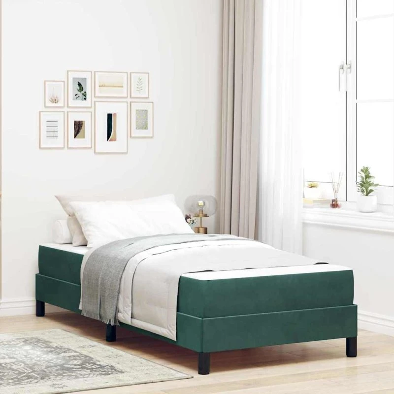 vidaXL Box Spring-seng med madras, mørkegrøn, 90 x 200 cm