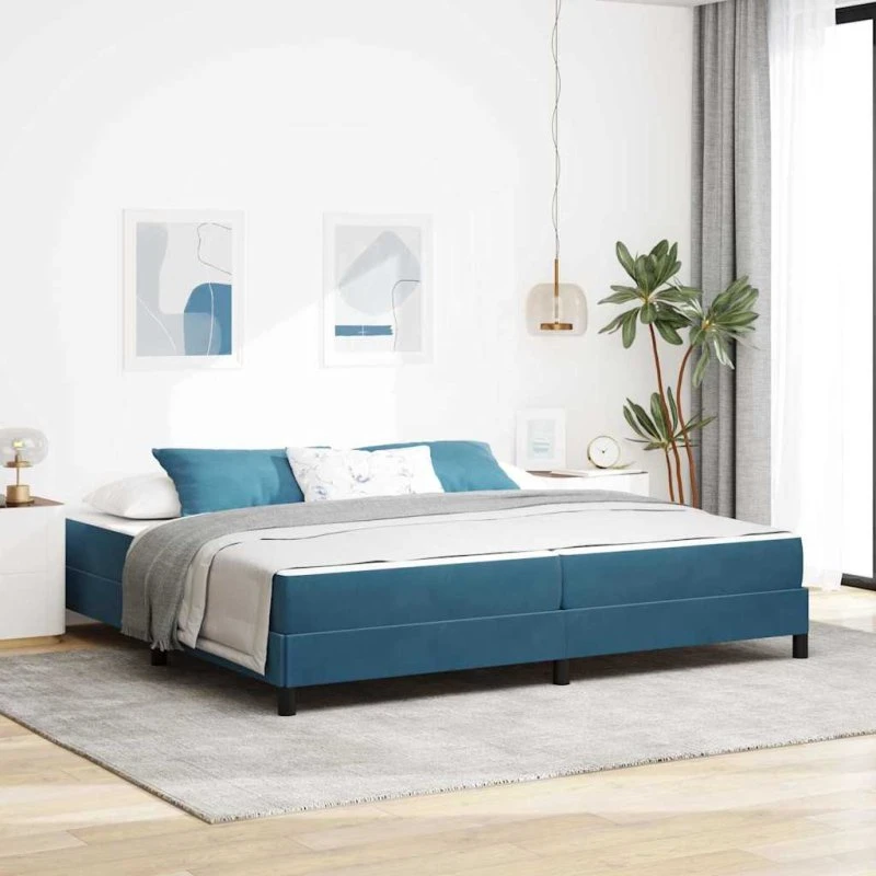 vidaXL Box Spring-seng med madras, mørk blå, 200 x 200 cm