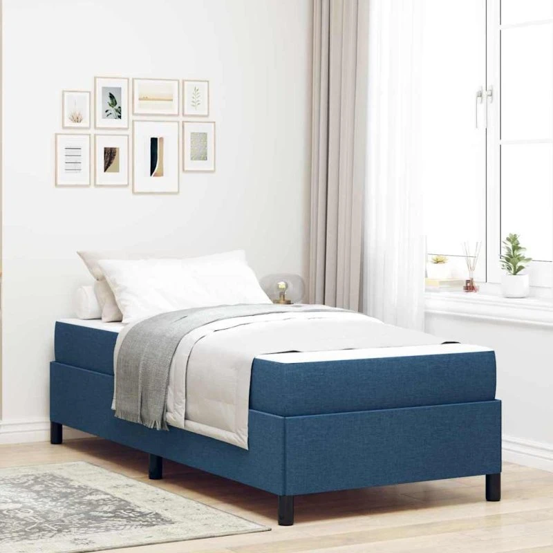 vidaXL Box Spring Seng Blå 90 x 200 cm Stof og Konstrueret Træ