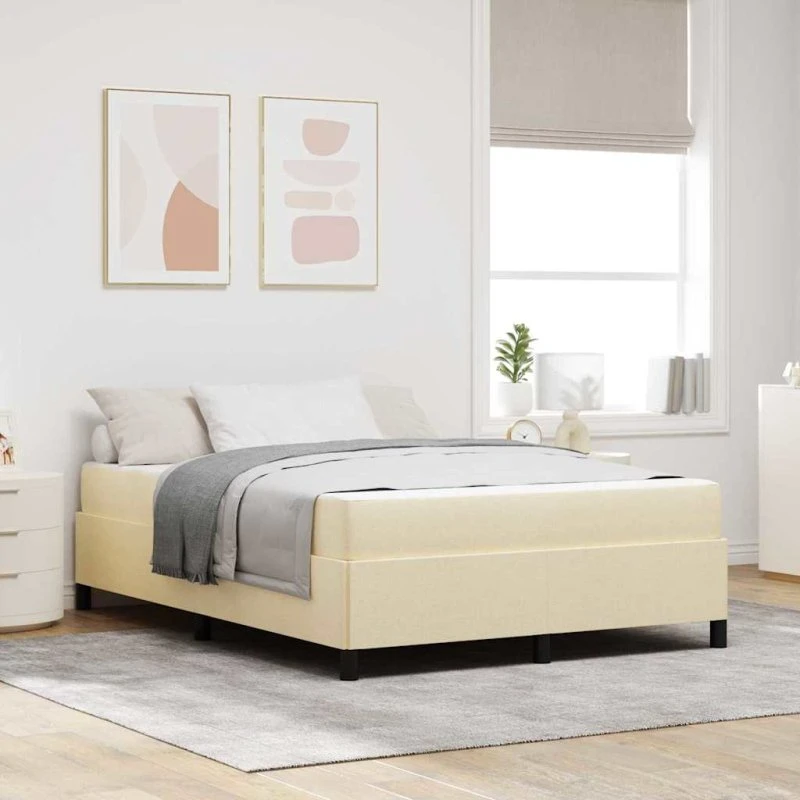 vidaXL Box Spring Seng Creme 160 x 200 cm Stof