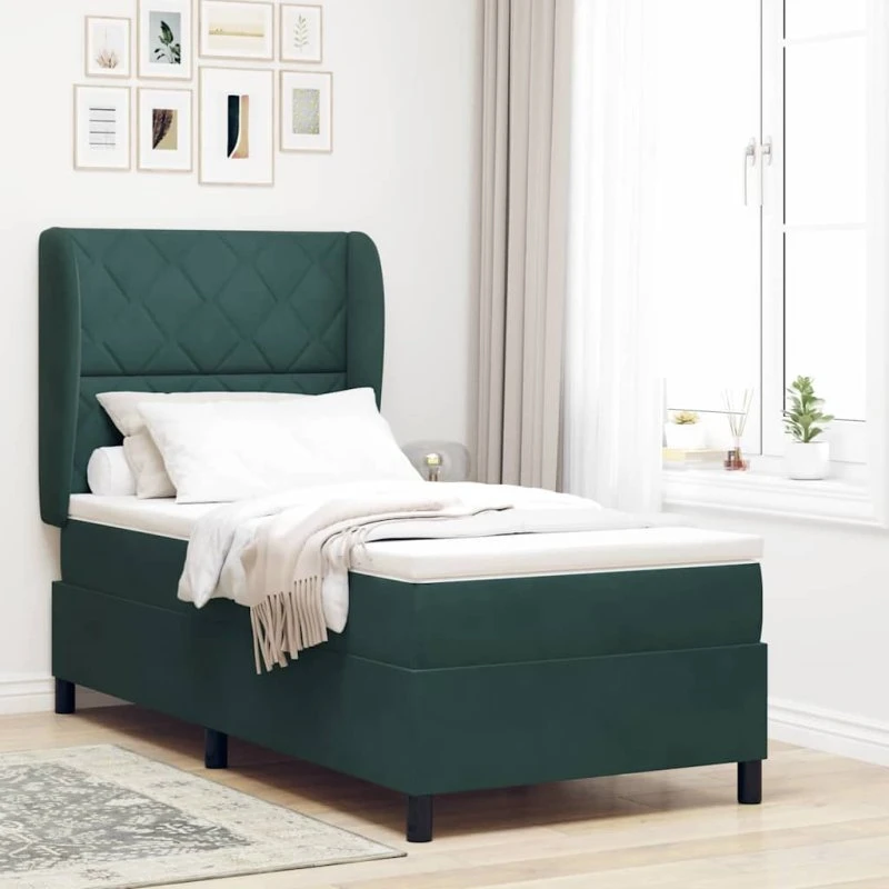 vidaXL Boxspring-seng med hovedgærde, Mørkegrøn, 200 x 90 cm