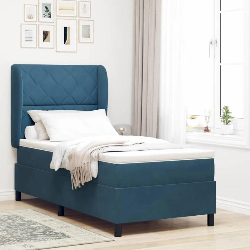 vidaXL Boxspring-seng med madras, mørk blå, 200 x 90 cm