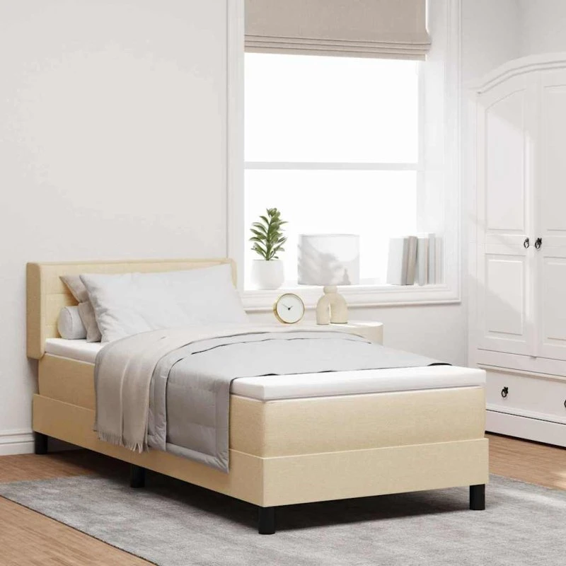 vidaXL Boxspring seng med hovedgærde, Creme, 200 x 100 cm