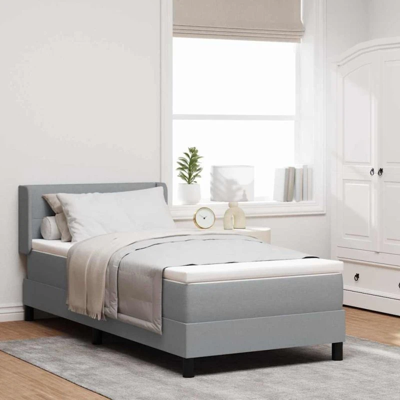 vidaXL Boxspring Seng 190 x 90 cm Lysegrå Stof