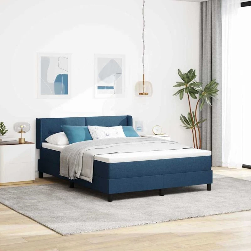 vidaXL Boxspring seng med pude og hovedgærde, blå, 190 x 140 cm
