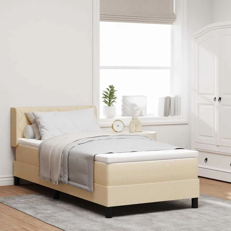 vidaXL Boxspring Seng Creme 190 x 90 cm med Pude og Hovedgærde