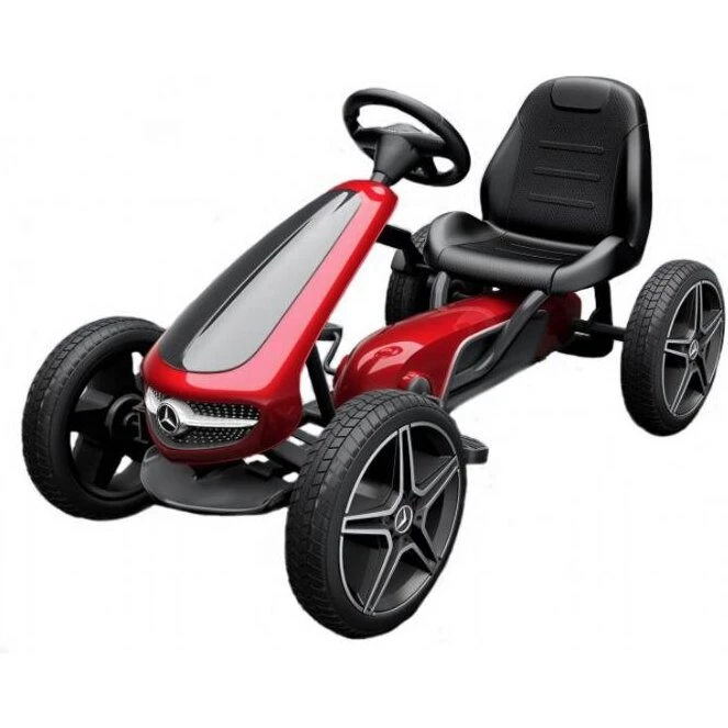 Mercedes Benz gokart med gummihjul, rød (pedaler & håndbremse)