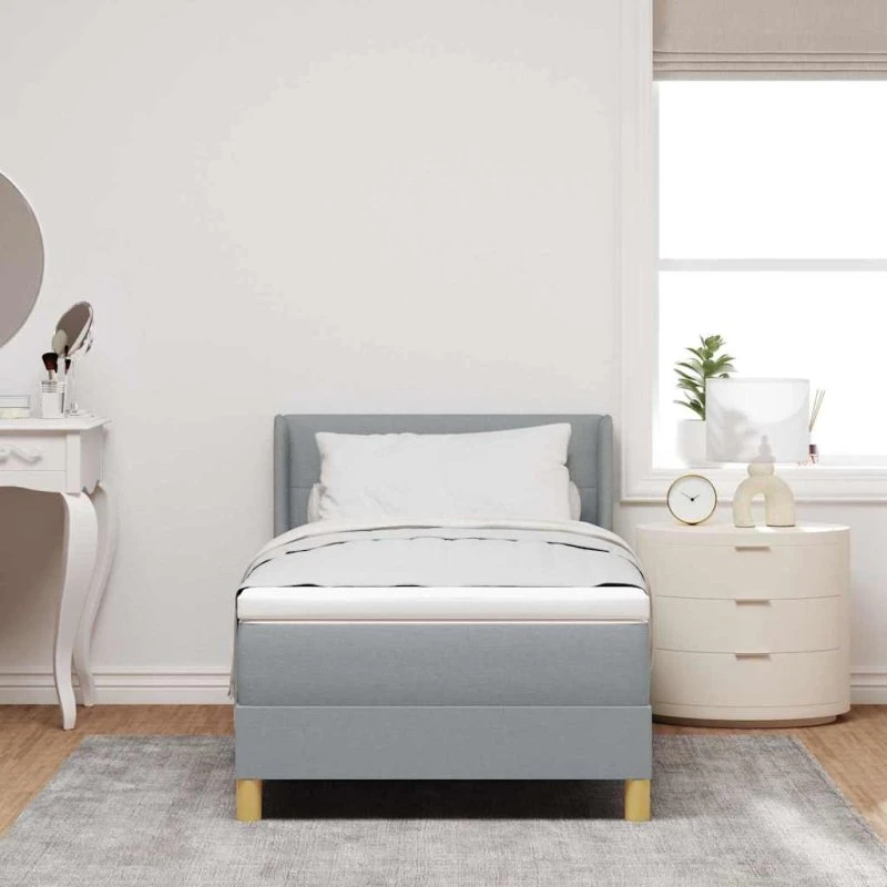vidaXL Box spring seng med madras Lysegrå 200x90 cm Stof