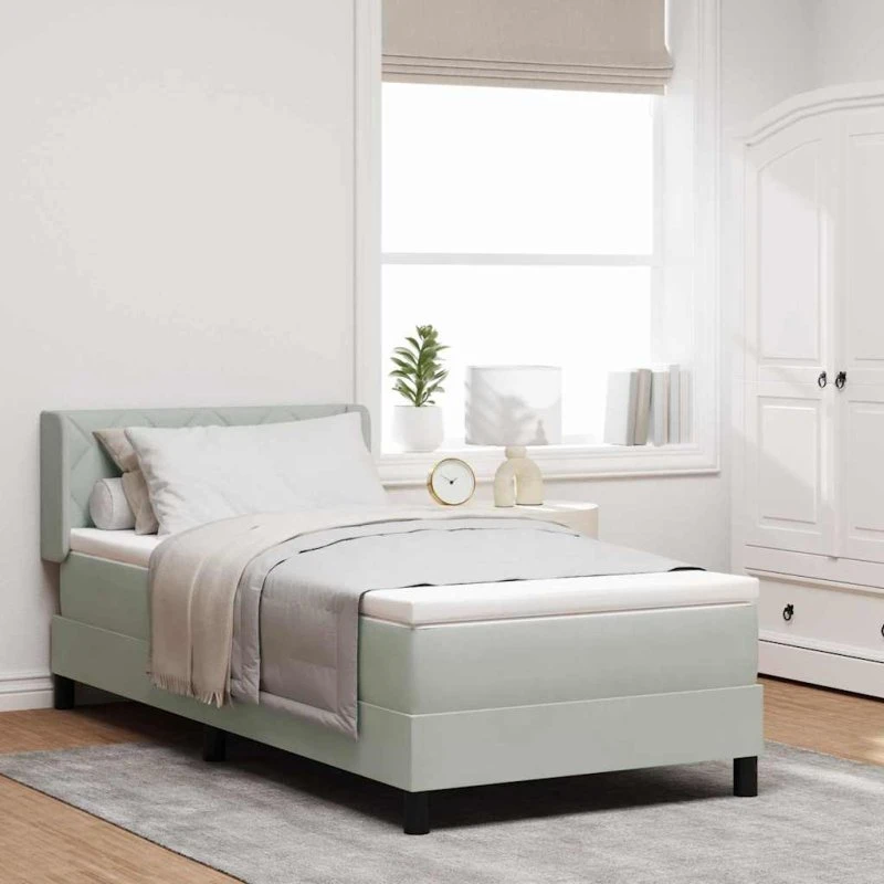 vidaXL Boxspring Seng 200x100 cm Lysegrå Fløjl med Hovedgærde