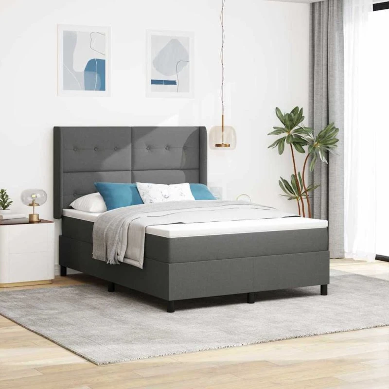 vidaXL Boxspring Seng med Madras Mørkegrå 190x140 cm