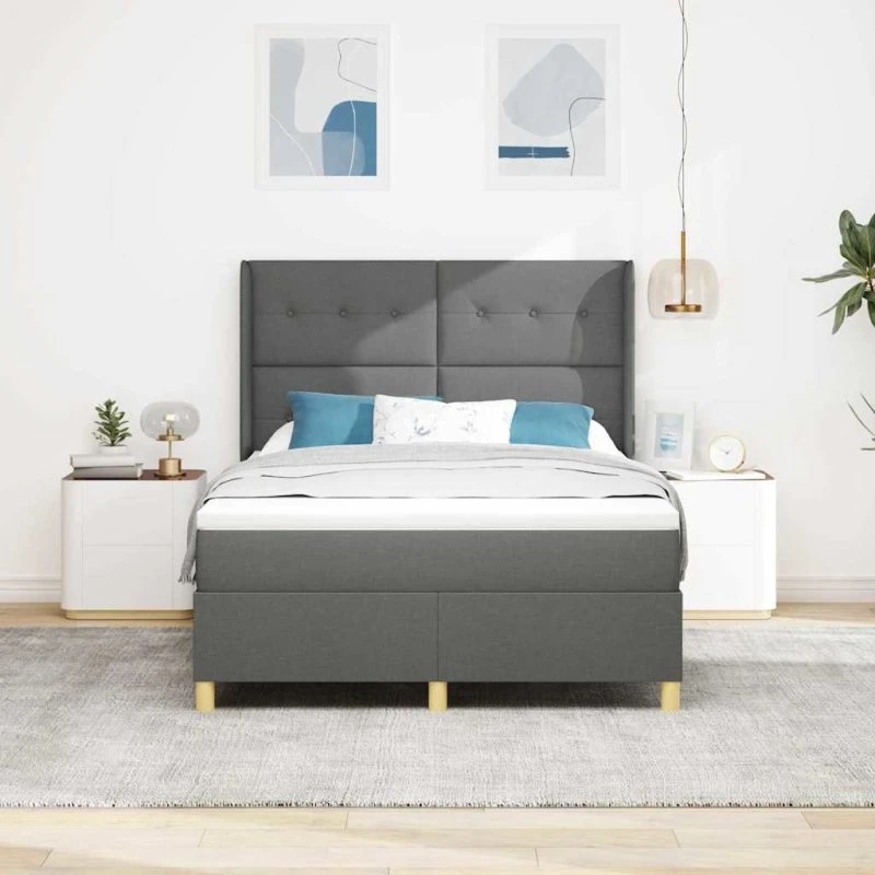 vidaXL Box spring seng med madras, mørkegrå, 160 x 200 cm