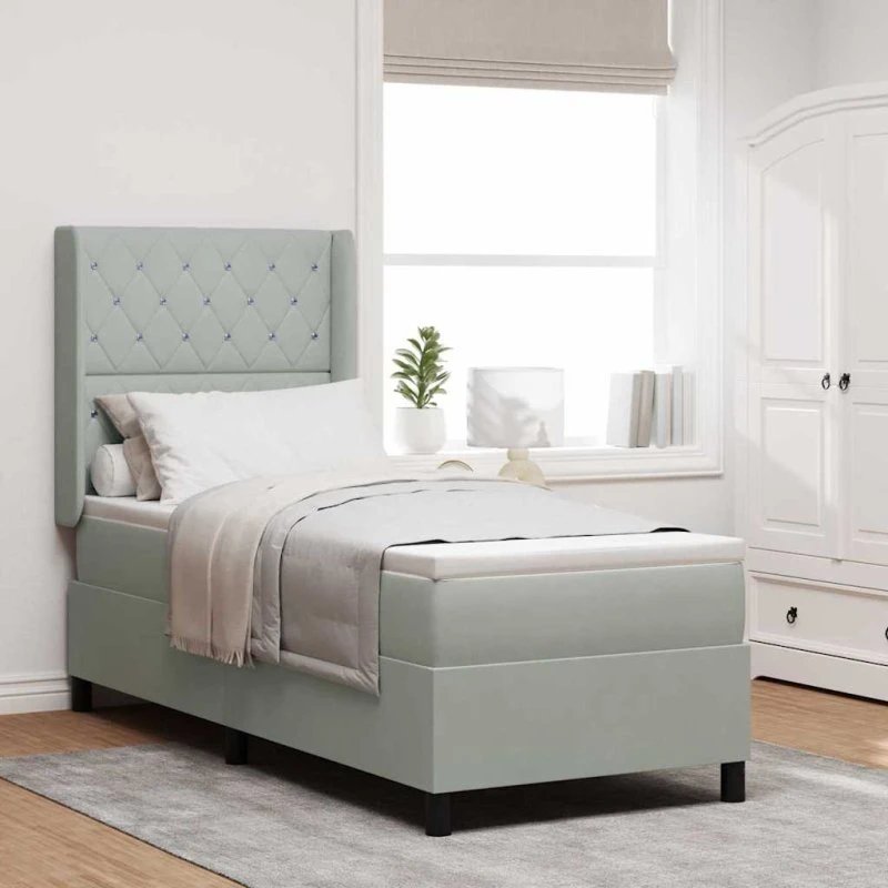 vidaXL Box Spring Seng med Madras Lysegrå 80 x 200 cm Fløjl