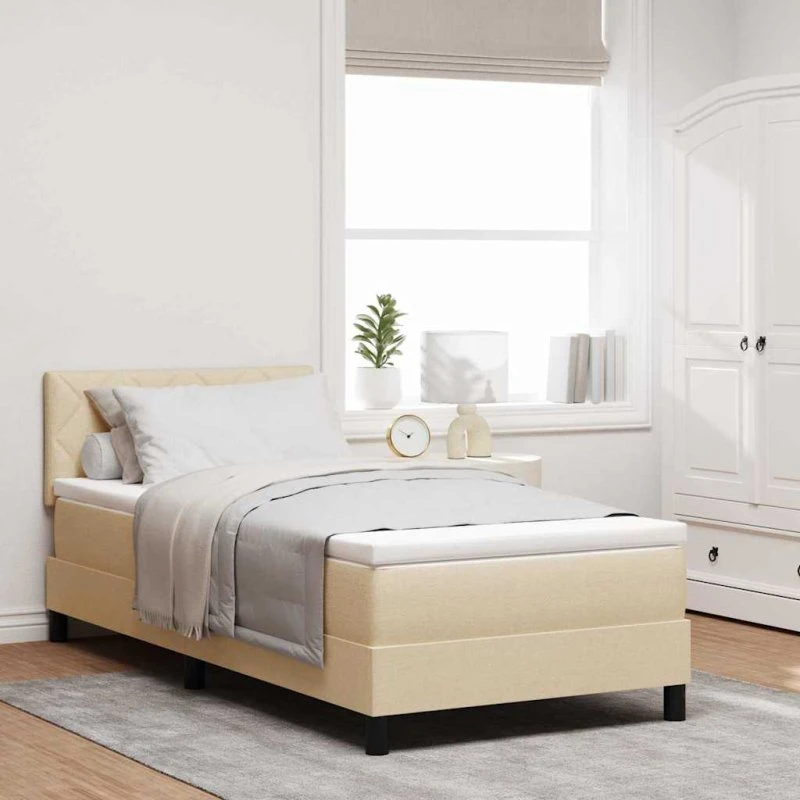 vidaXL Box spring seng med madras med LED Creme 90x190 cm Stof