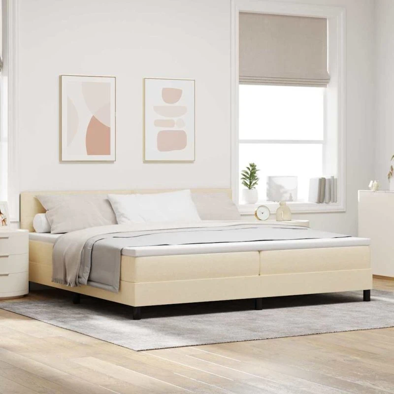 vidaXL Boxspring seng med LED-madras, creme, 200 x 200 cm