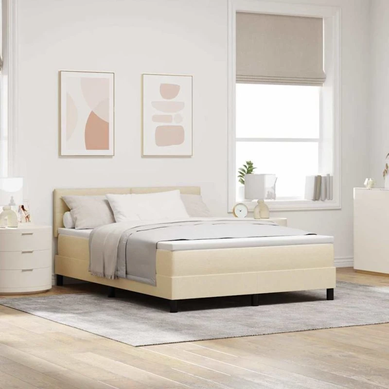 vidaXL Boxspring seng med LED-madras, creme, 160 x 200 cm