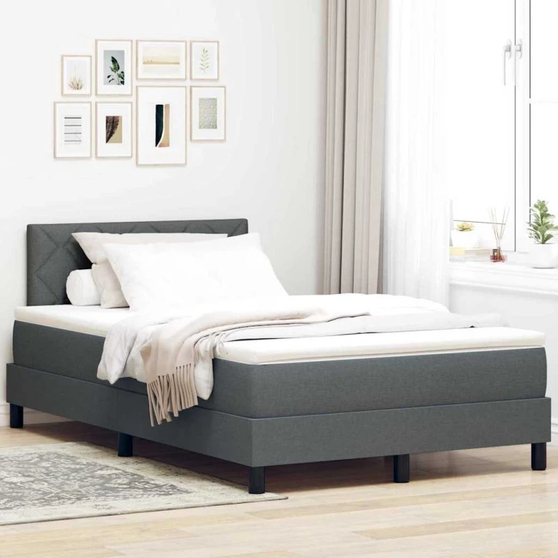 vidaXL Boxspring Seng med LED-Madras, Mørkegrå, 120 x 190 cm