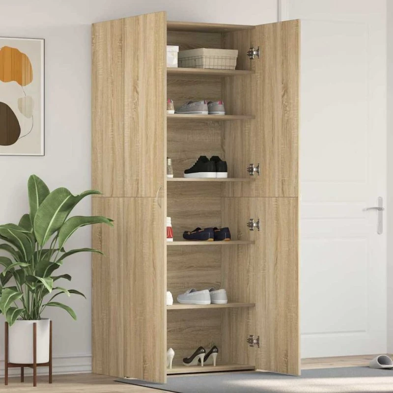 vidaXL Sko Skab med Hylde Brun 80x35,5x180 cm Konstrueret Træ