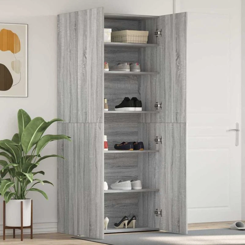 vidaXL Sko Skab med Hylde Grå 80x35,5x180 cm Konstrueret Træ