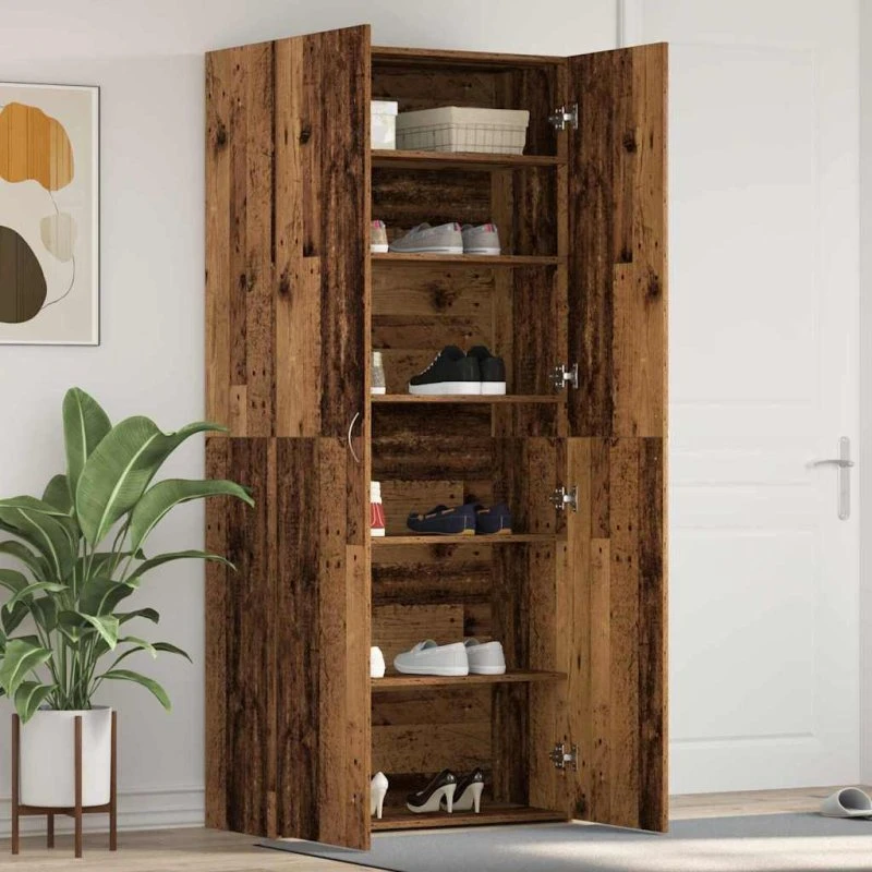 vidaXL Sko Skab med Hylde Brun 80x35,5x180 cm Konstrueret Træ