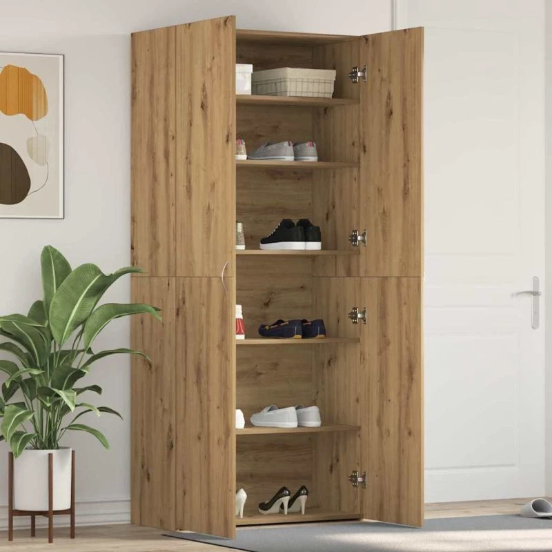 vidaXL Sko Skab med Hylde Brun 80x35,5x180 cm Konstrueret Træ
