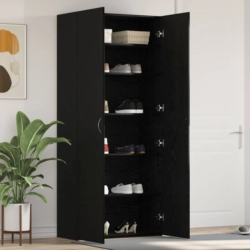 vidaXL Sko Skab med Hylde 80 x 35,5 x 180 cm, Sort, Konstrueret Træ