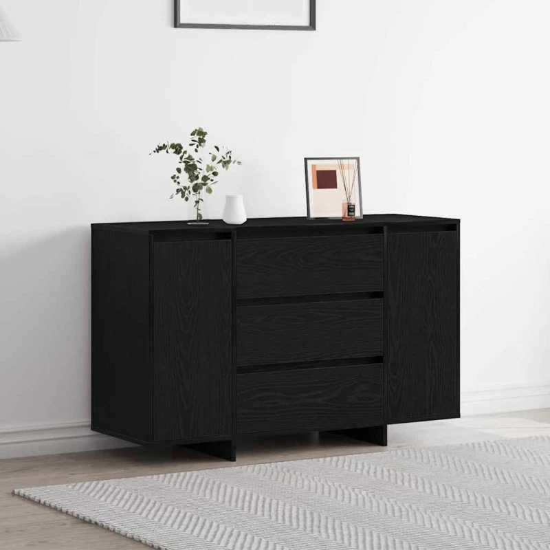 vidaXL Sideboard med skuffe, Sort eg, 120 x 41 x 75 cm, Konstrueret træ